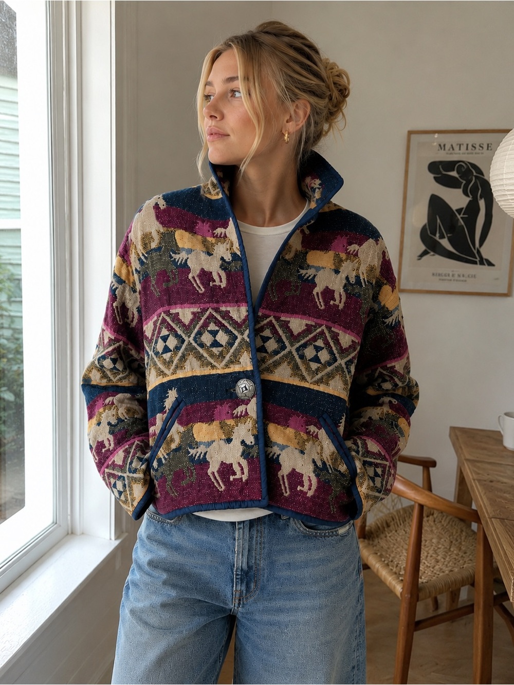 Rare Vintage Cropped New Identity Horse Tapestry Jacket 1X - Picture 3 of 14
